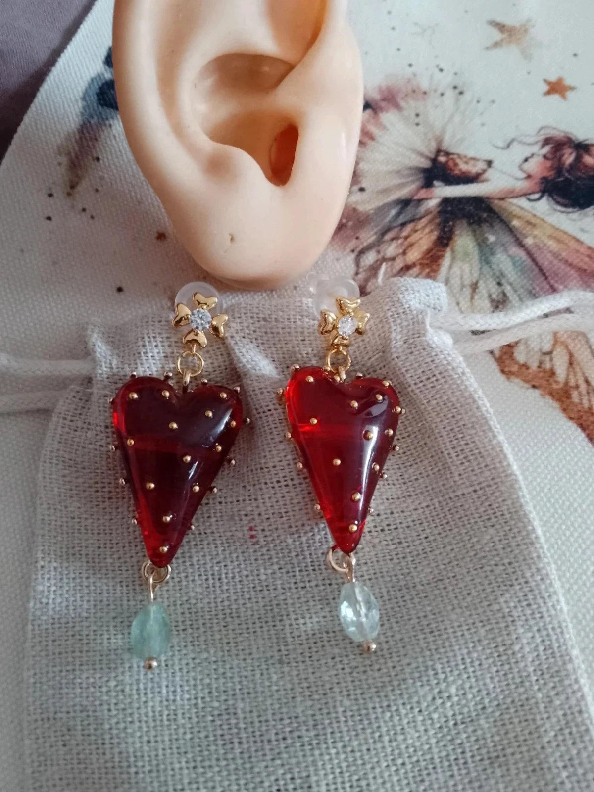 Brincos de morango com pedras de fluorita – photo 2